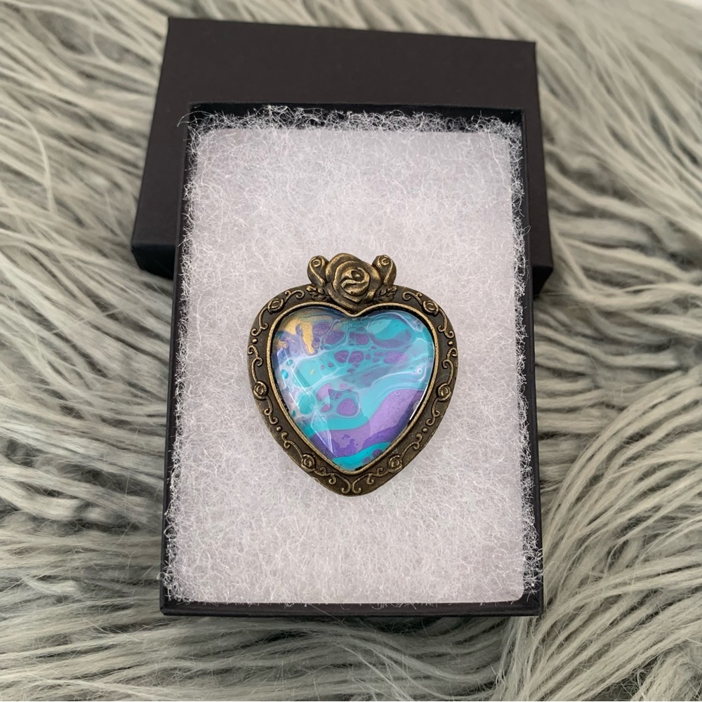 Handmade Fluid Art Necklace- Steamer Heart